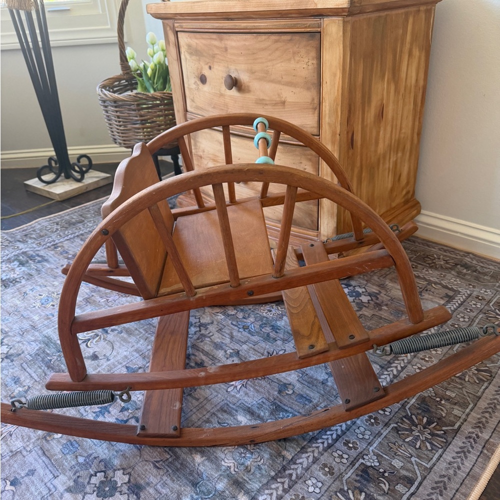 Vintage Wooden Teeter Totter Rocker in Brown and Blue - Picture 3 of 11